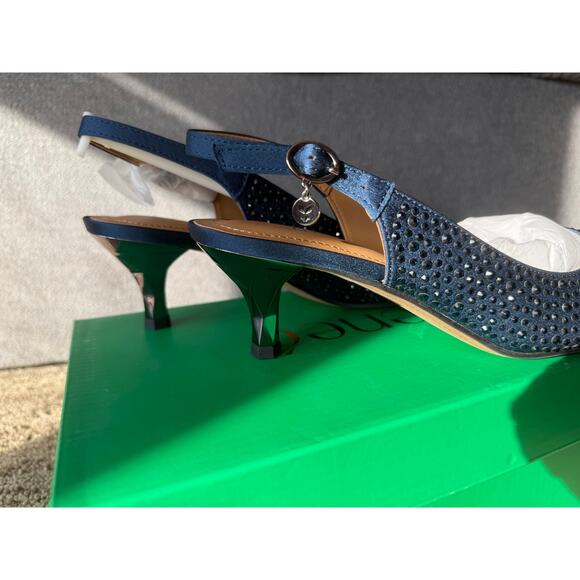 New J.Renee Ferryanne 7.5 Navy‎ Satin Rhinestones Slingback Kitten Heel - Picture 6 of 8